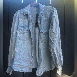 Jean colored Button up shirt. New with tags- Size L